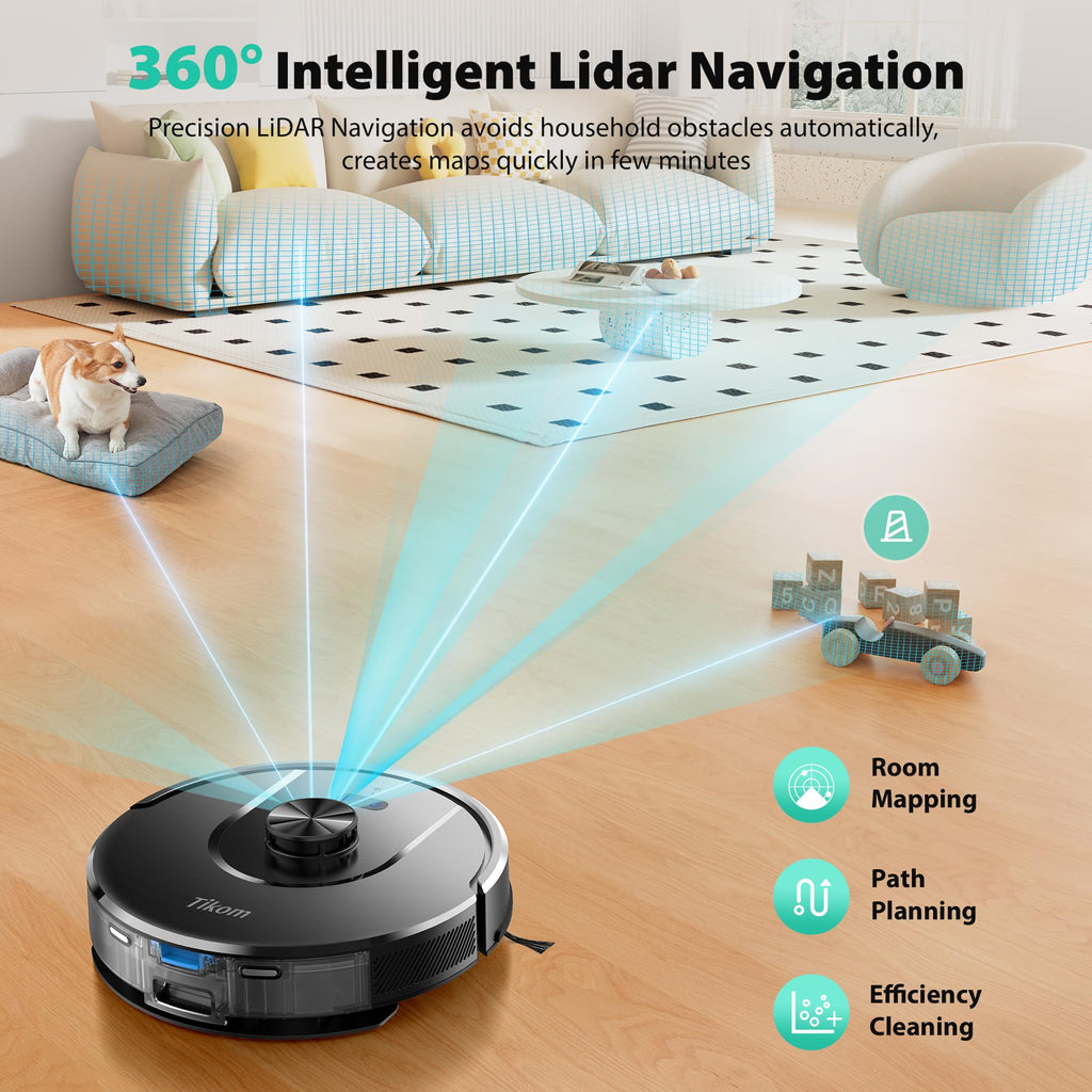 Tikom Robot Vacuum and Mop, Robotic Vacuum Cleaner with Self-Emptying Base