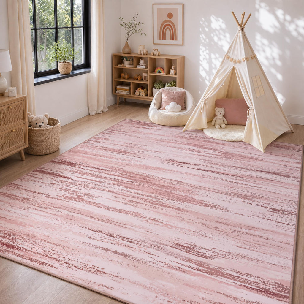 tchdio Pink Rug-5x7 Area Rugs for Living Room, Ultra Soft Washable Rugs for Bedroom Non Slip Nursery Rug, Kids Rug Playroom Carpet for Bedroom, Pink