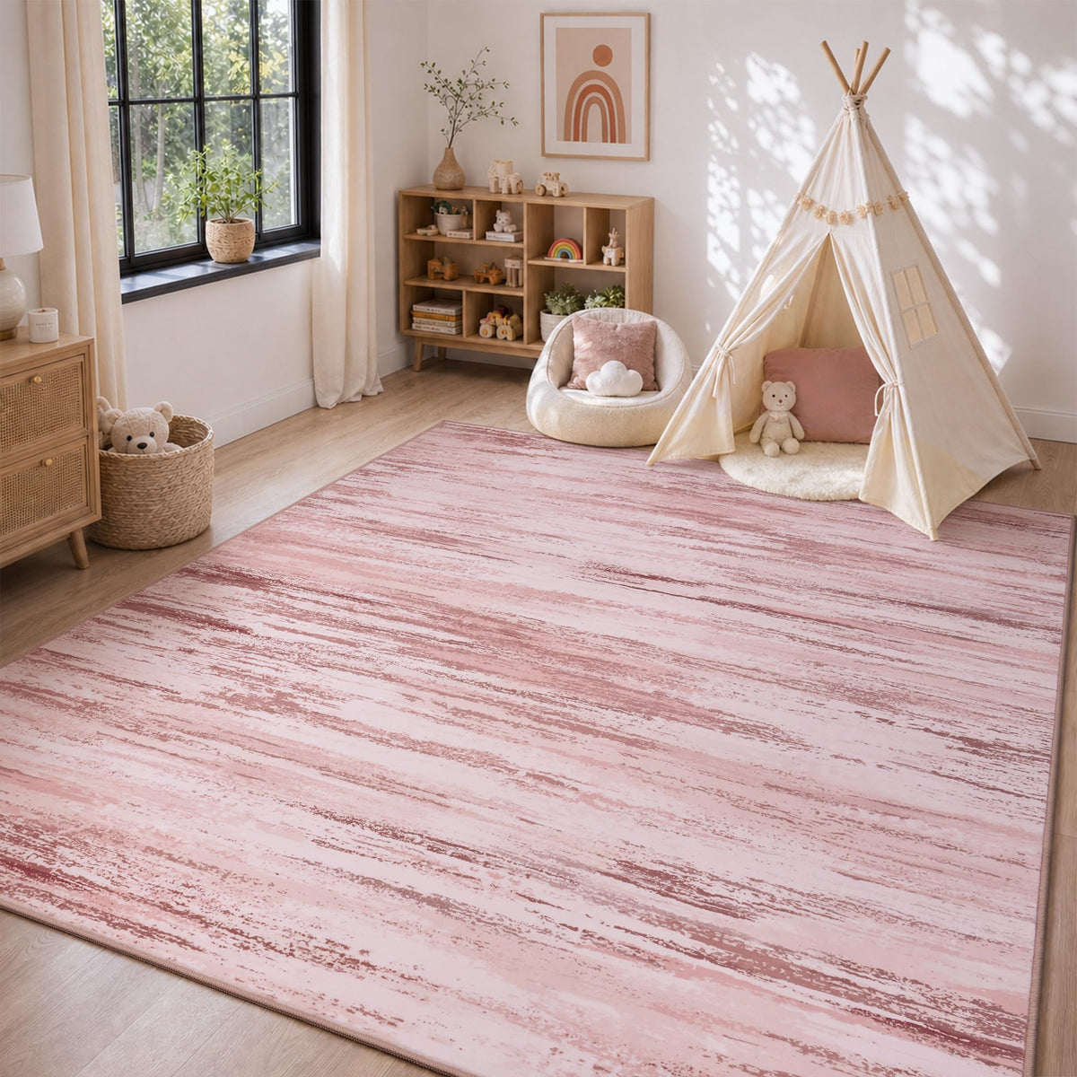 tchdio Pink Rug-5x7 Area Rugs for Living Room, Ultra Soft Washable Rugs for Bedroom Non Slip Nursery Rug, Kids Rug Playroom Carpet for Bedroom, Pink