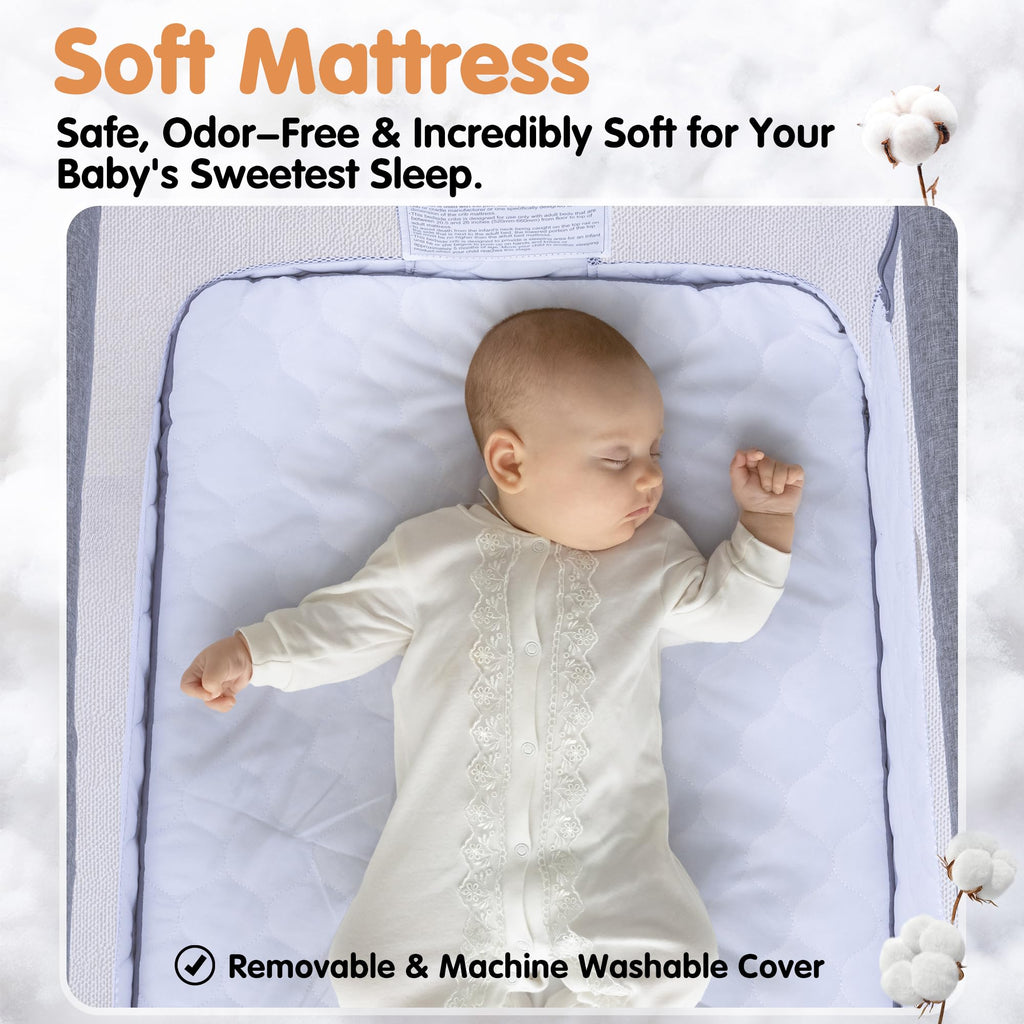 CAPAKIDDO 4-in-1Bedside Bassinet Sleeper, 6 Height, Mesh, Washable Mattress