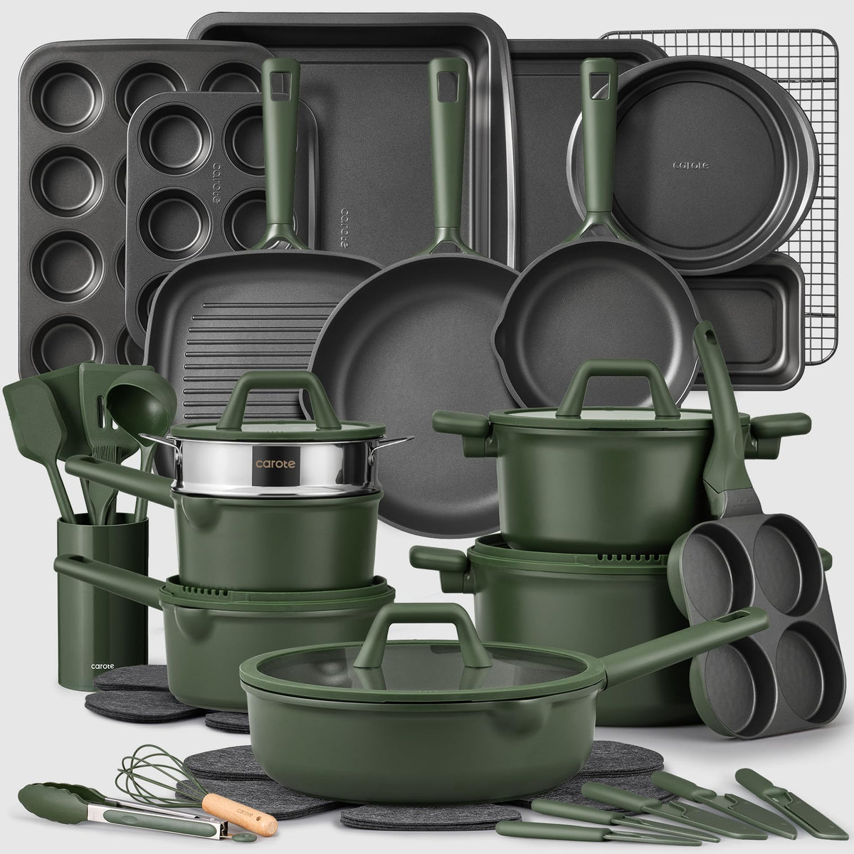 CAROTE 49pcs Nonstick Cookware Set, Pots and Pans Set with Bakeware