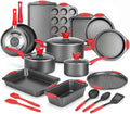 NutriChef 21-Piece Nonstick Cookware Set - PTFE/PFOA/PFOS Free Heat Resistant Lacquer Kitchen Ware Pots Pan w/ Cool-Touch Handles, Saucepan, Fry Pans, Lid, Bakeware, For Gas Electric Ceramic Cooktops