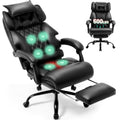 Massage Office Chair with Foot Rest,6 Points Vibration & Heat Executive Office Chairs,500LBS Big and Tall Office Chair for Heavy People,Ergonomic Reclining Desk Chair,Dual-Use Pillow,Home Office,Black