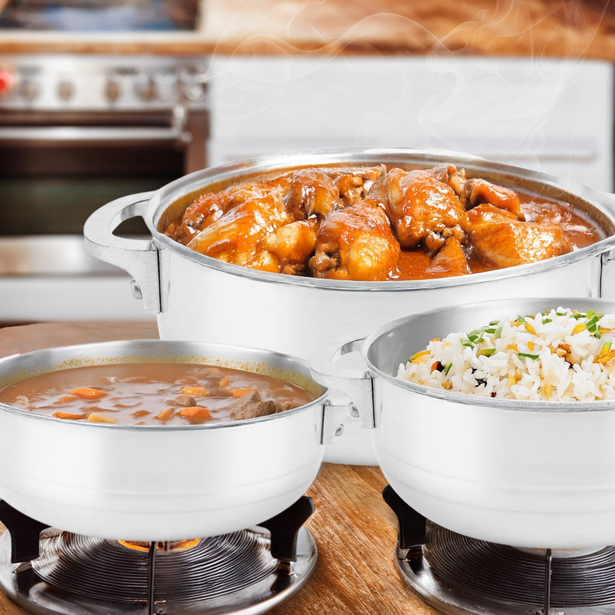 Alpine Cuisine 8-Piece Nonstick Aluminum Caldero Cookware Set with Lids | Includes 2 Qt, 3.5 Qt, 7 Qt, 13 Qt Pots | Ideal for Stews, Soups, & Rice
