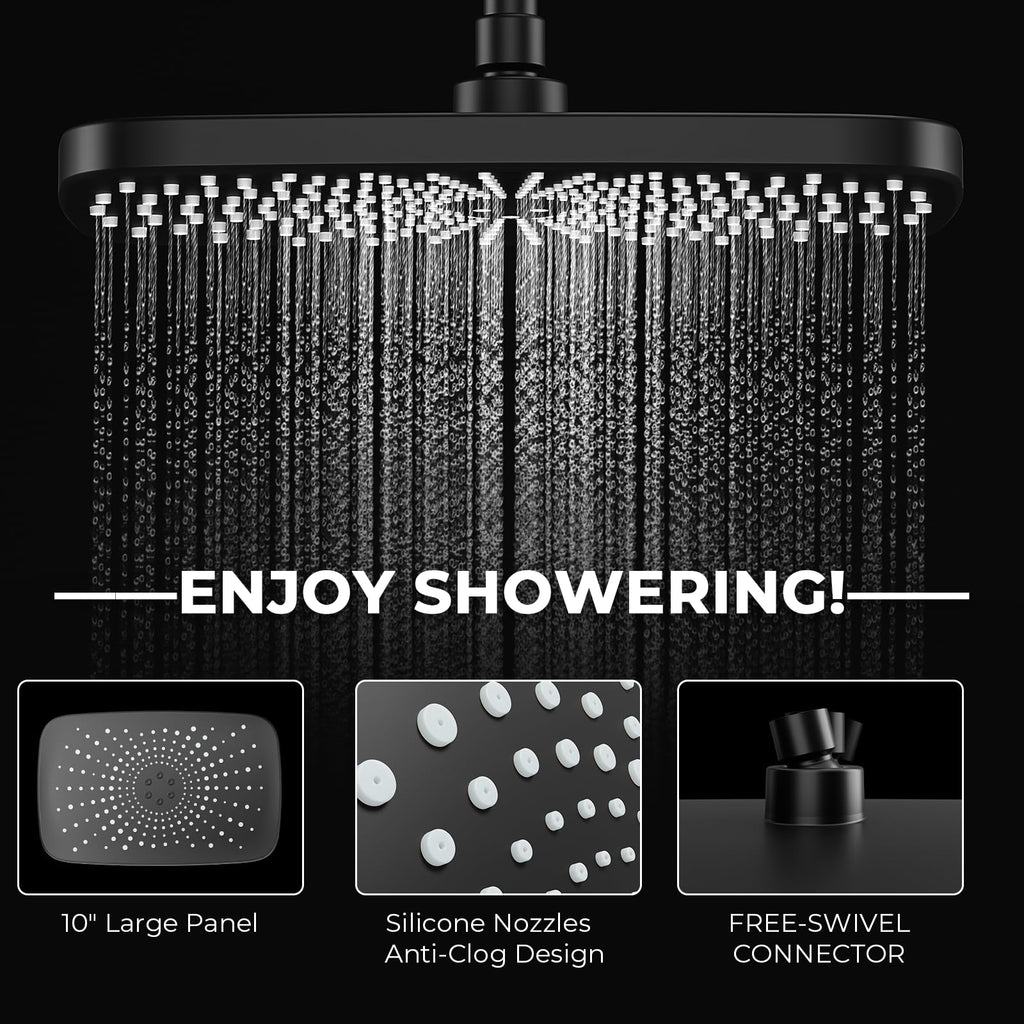 Seacity Black Rain Shower Head with Handheld Shower Head, 5 Spray Modes
