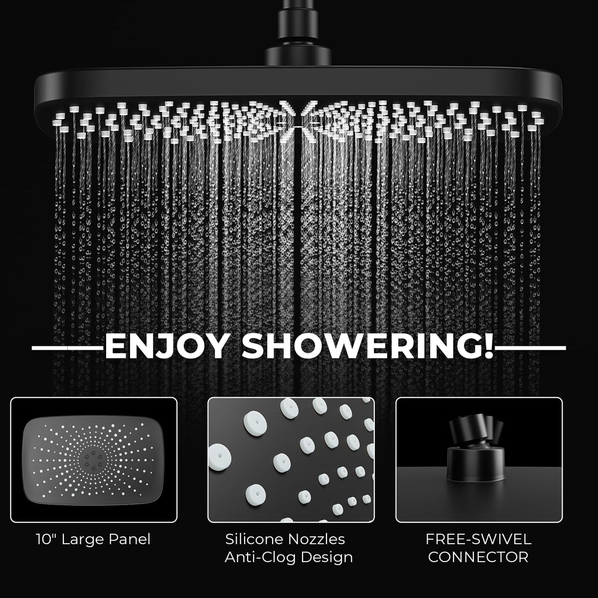 Seacity Black Rain Shower Head with Handheld Shower Head, 5 Spray Modes