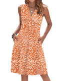 AUSELILY Womens Summer Dresses Sleeveless V Neck Pockets, Orange Leaves L