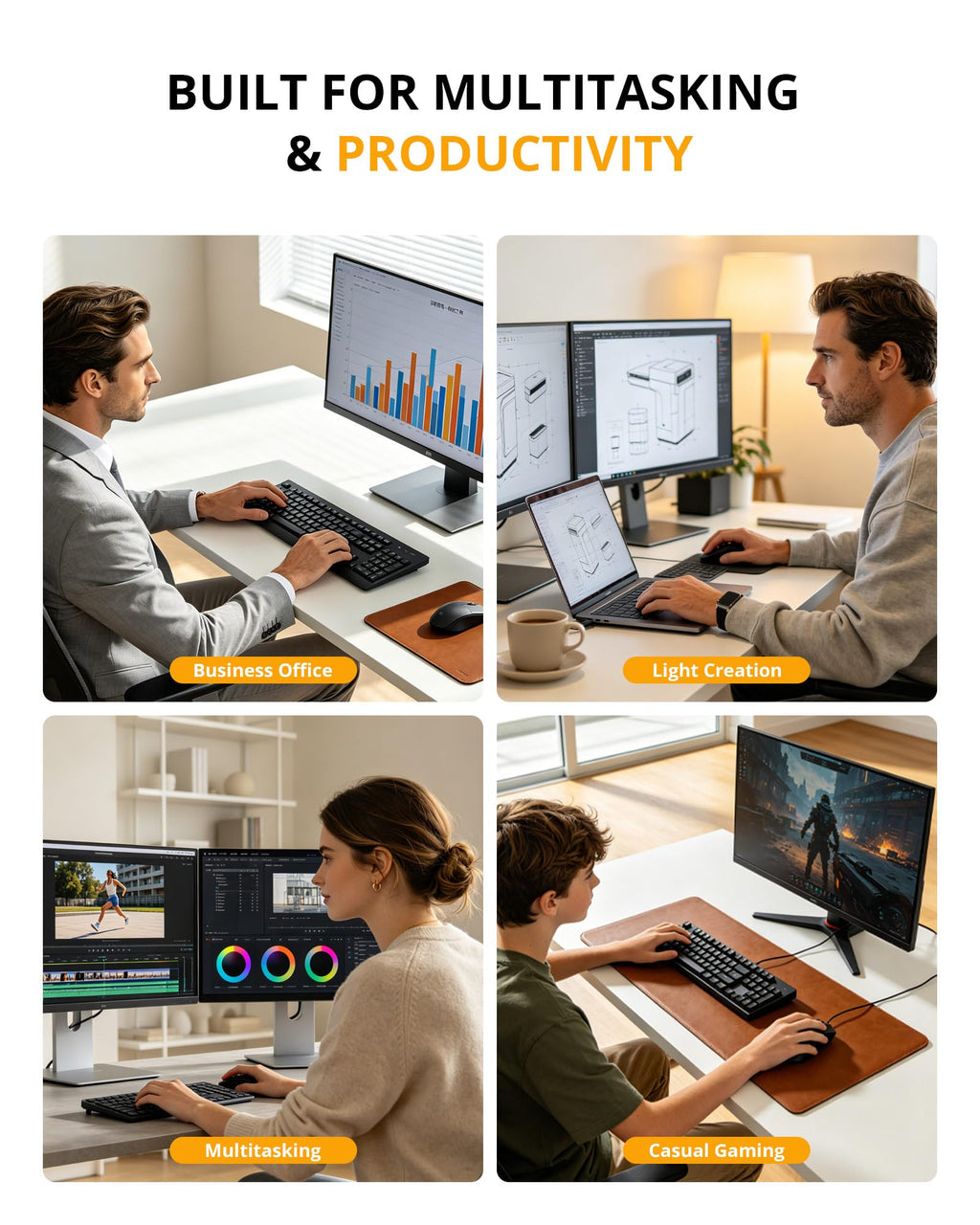 Glorlin Mini PC - Ryzen 5 3501U (up to 3.7GHz), 16GB DDR4 512GB SSD, Mini Desktop Computer with Triple 4K Display Support, WiFi 6 Bluetooth 5.3, Small Micro PC for Work, Study & Multitasking