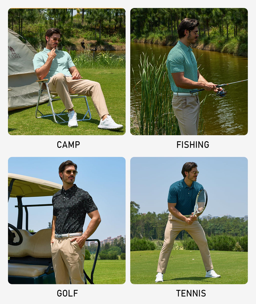 ZITY 5 Pack Mens Golf Shirt Short Sleeve UPF 50+ Print Patterns Casual Polo