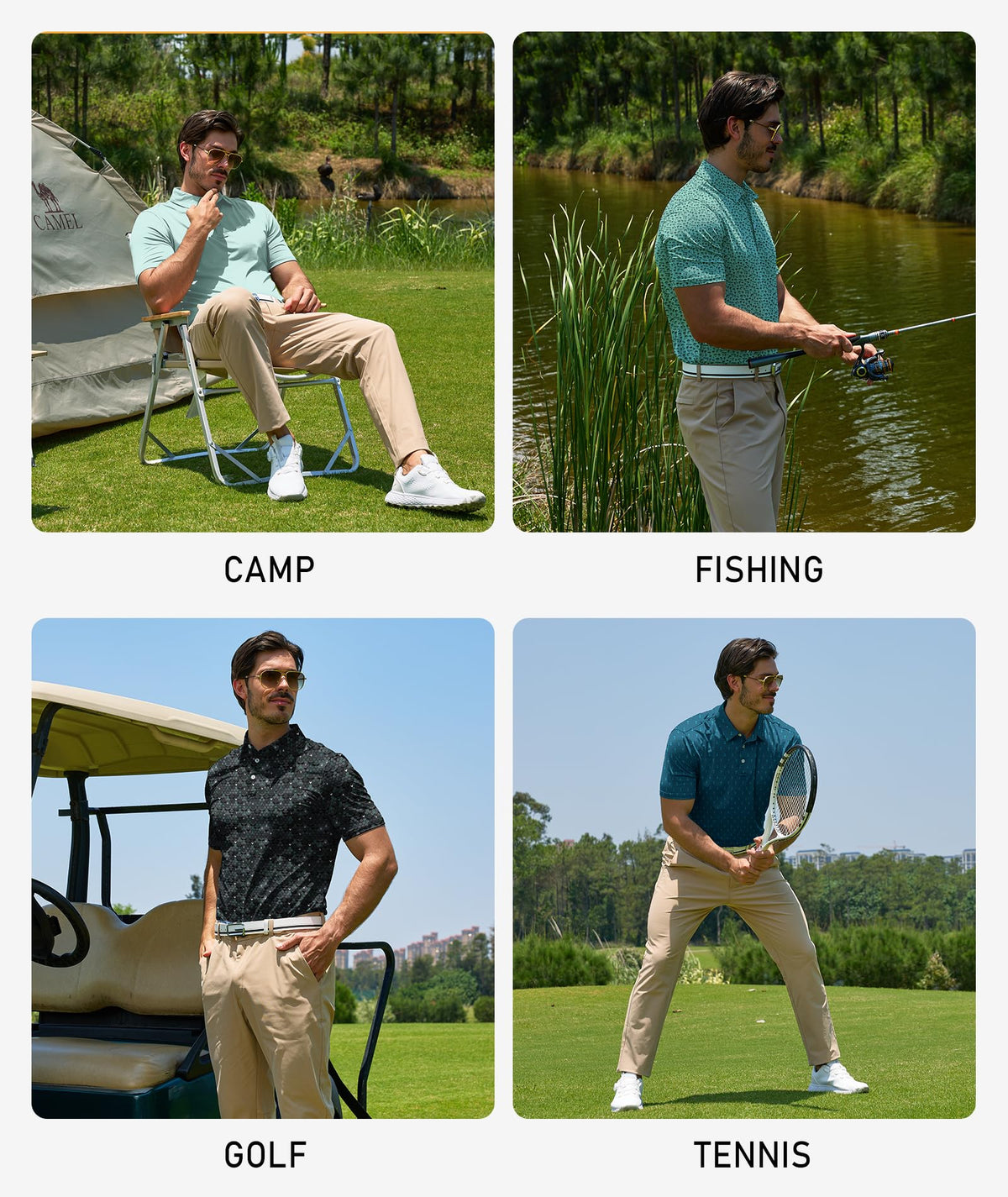 ZITY 5 Pack Mens Golf Shirt Short Sleeve UPF 50+ Print Patterns Casual Polo