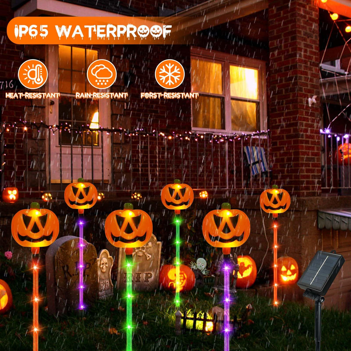12 Pack Solar Pumpkin Lights Outdoor Waterproof for Halloween Decorations