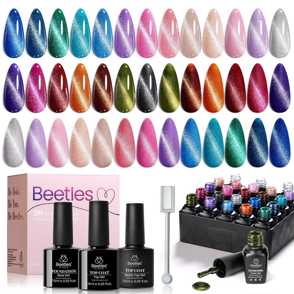 Beetles Cat Eye Gel Nail Polish Set, 20 Colors Fall Cat Eye Glitter Gel