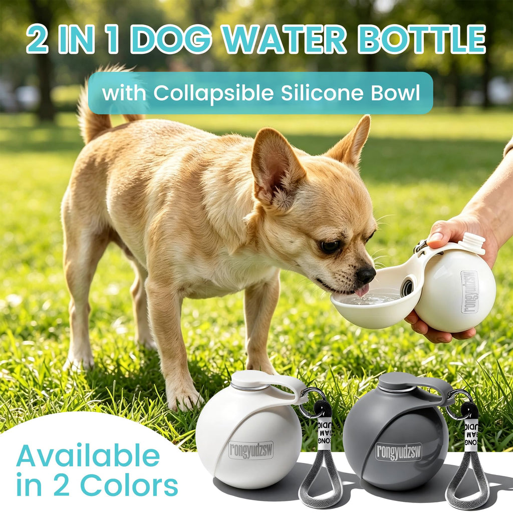 2-in-1 Portable Dog Water Bottle with Bowl, 285 ml, Leak-Proof Stainless Steel Dog Travel Water Bottle with Silicone Foldable Bowl, Suitable for Small Dogs on Walks and Outdoor Hikes