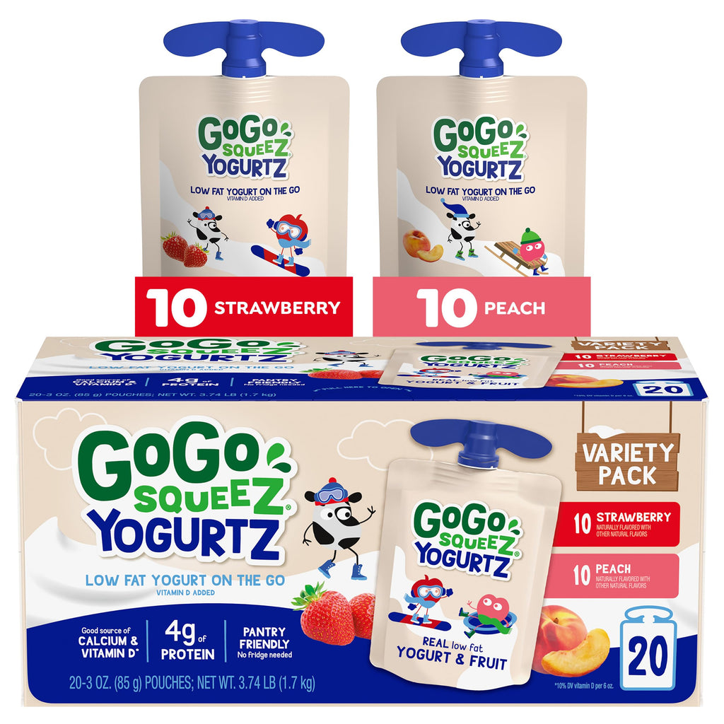 GoGo squeeZ Low Fat YogurtZ Variety Pack, 3 oz Pouches, 20 Count