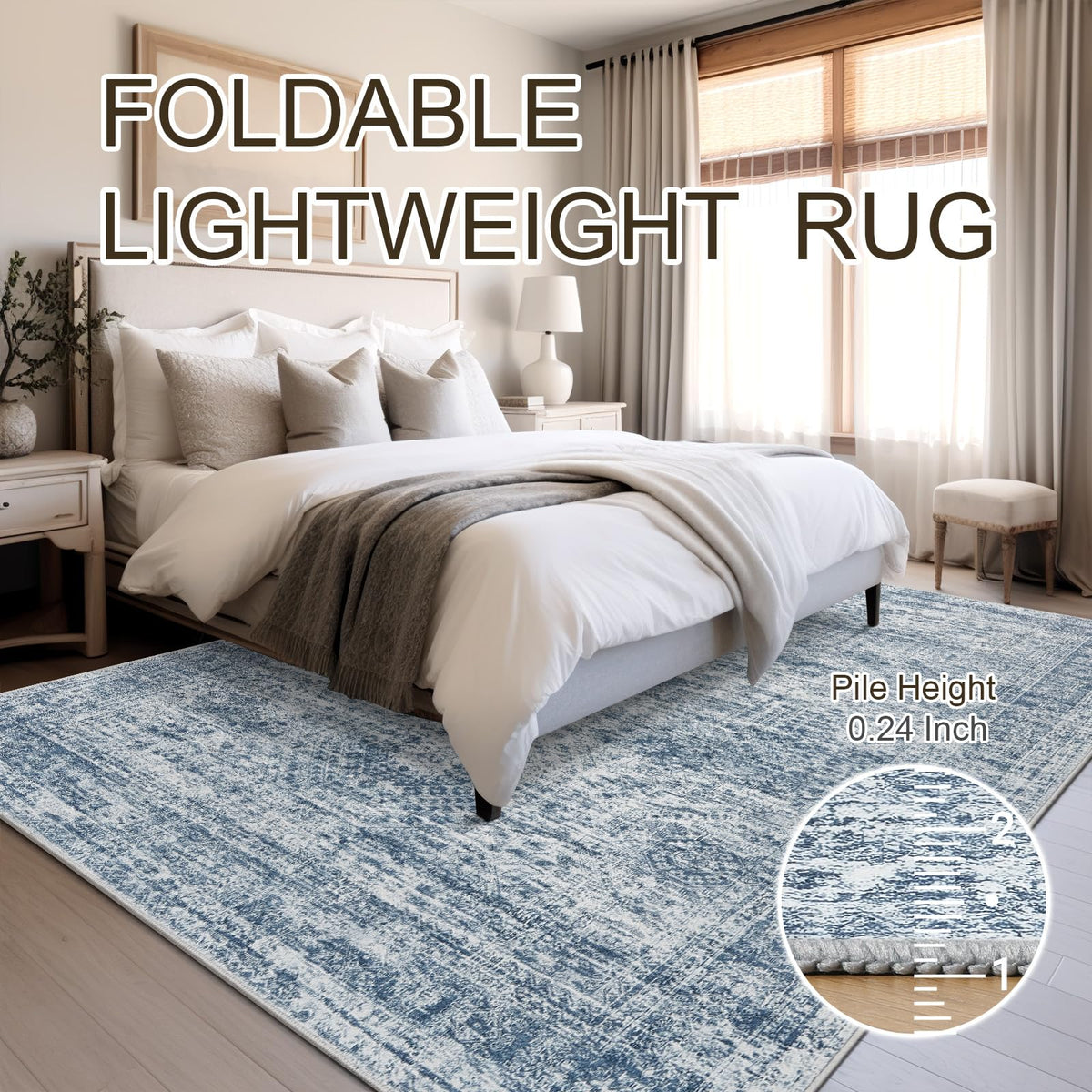 Soalmost Washable Area Rug 8x10 Large Soft Blue Rugs for Living Room