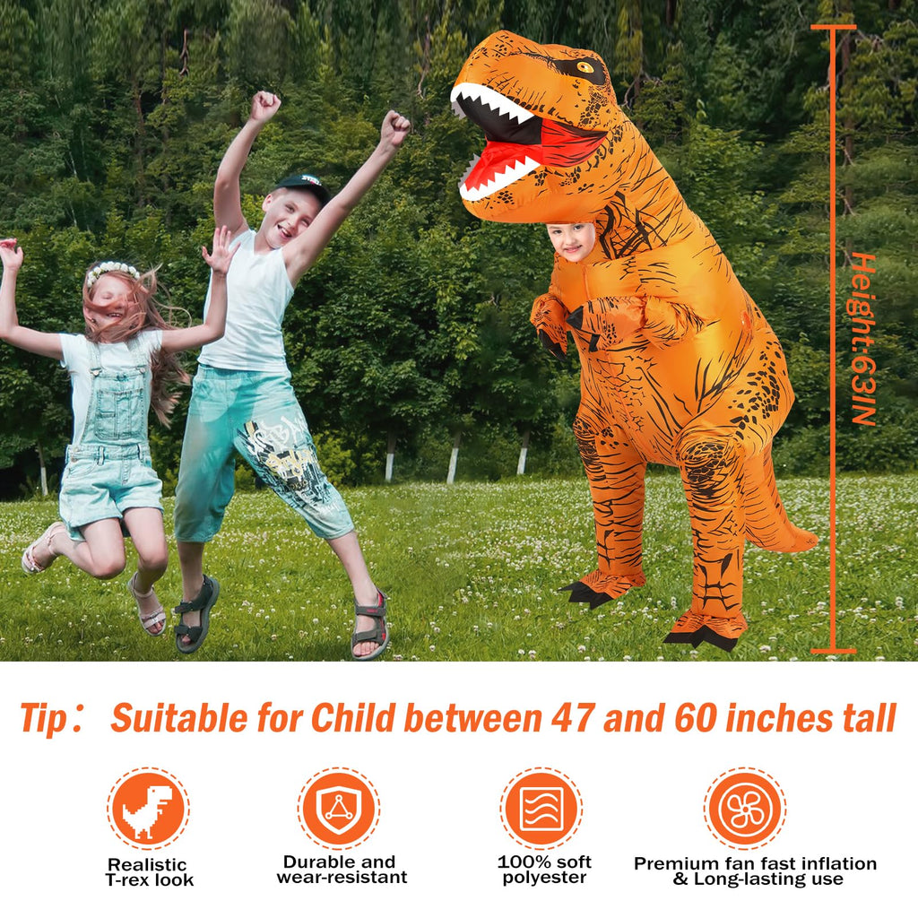 Inflatable Dinosaur Costume Kids, Durable T-REX Costume for Halloween,Brown