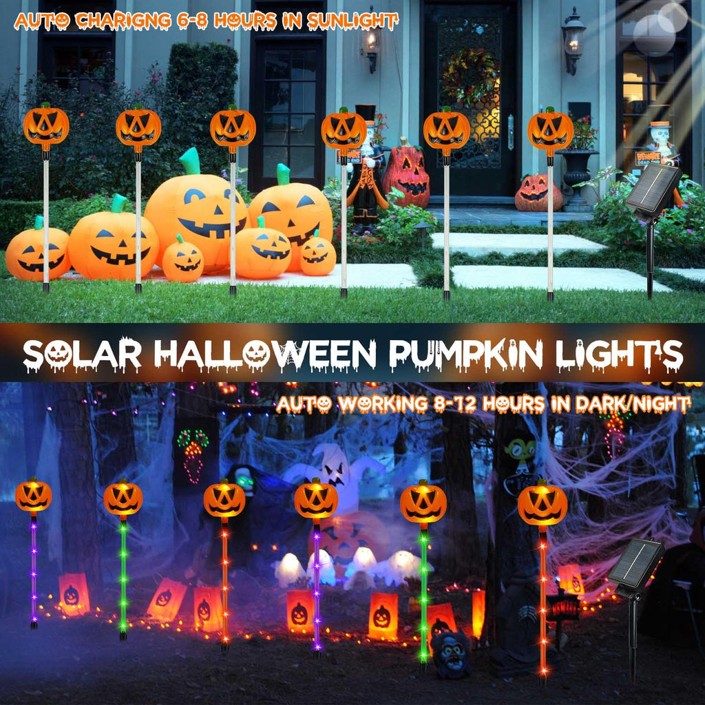 12 Pack Solar Pumpkin Lights Outdoor Waterproof for Halloween Decorations