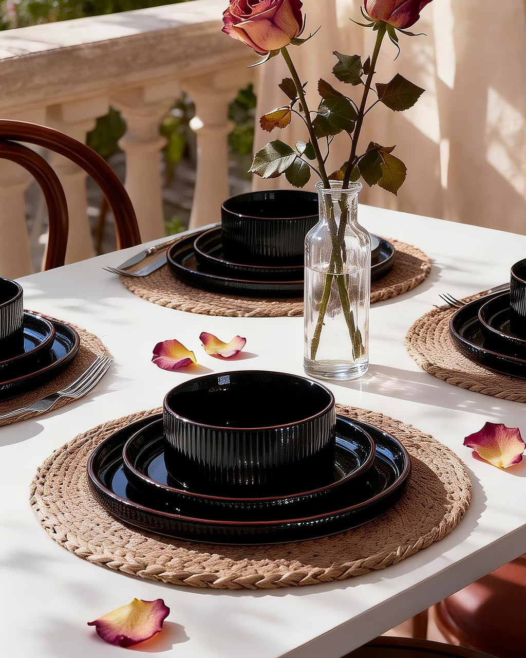 Richmount Line Porcelain Dinnerware Set, dish set for 4, Black