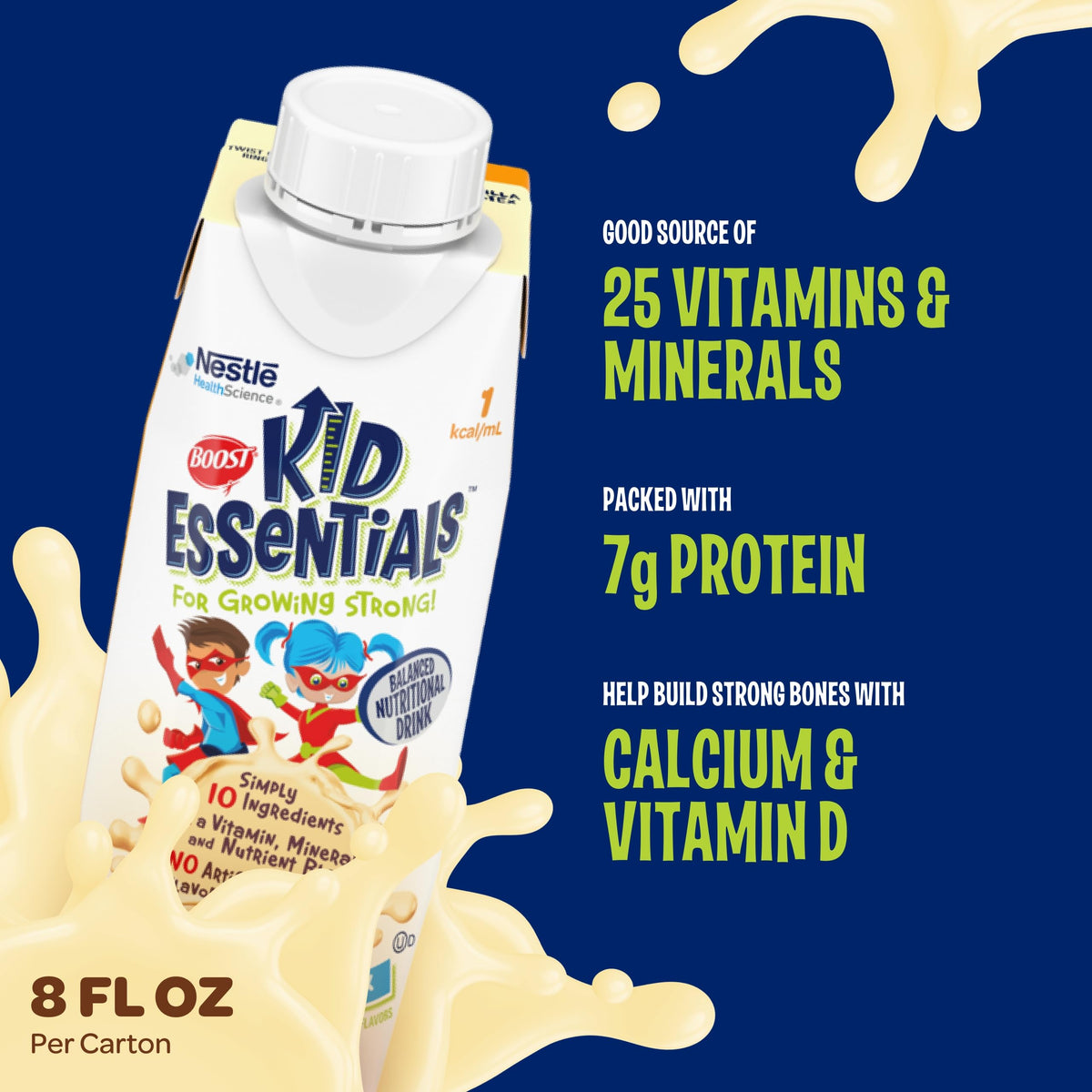 BOOST Kid Essentials 1.0kcal Nutritional Drink, Vanilla Vortex, 8 Fl Oz