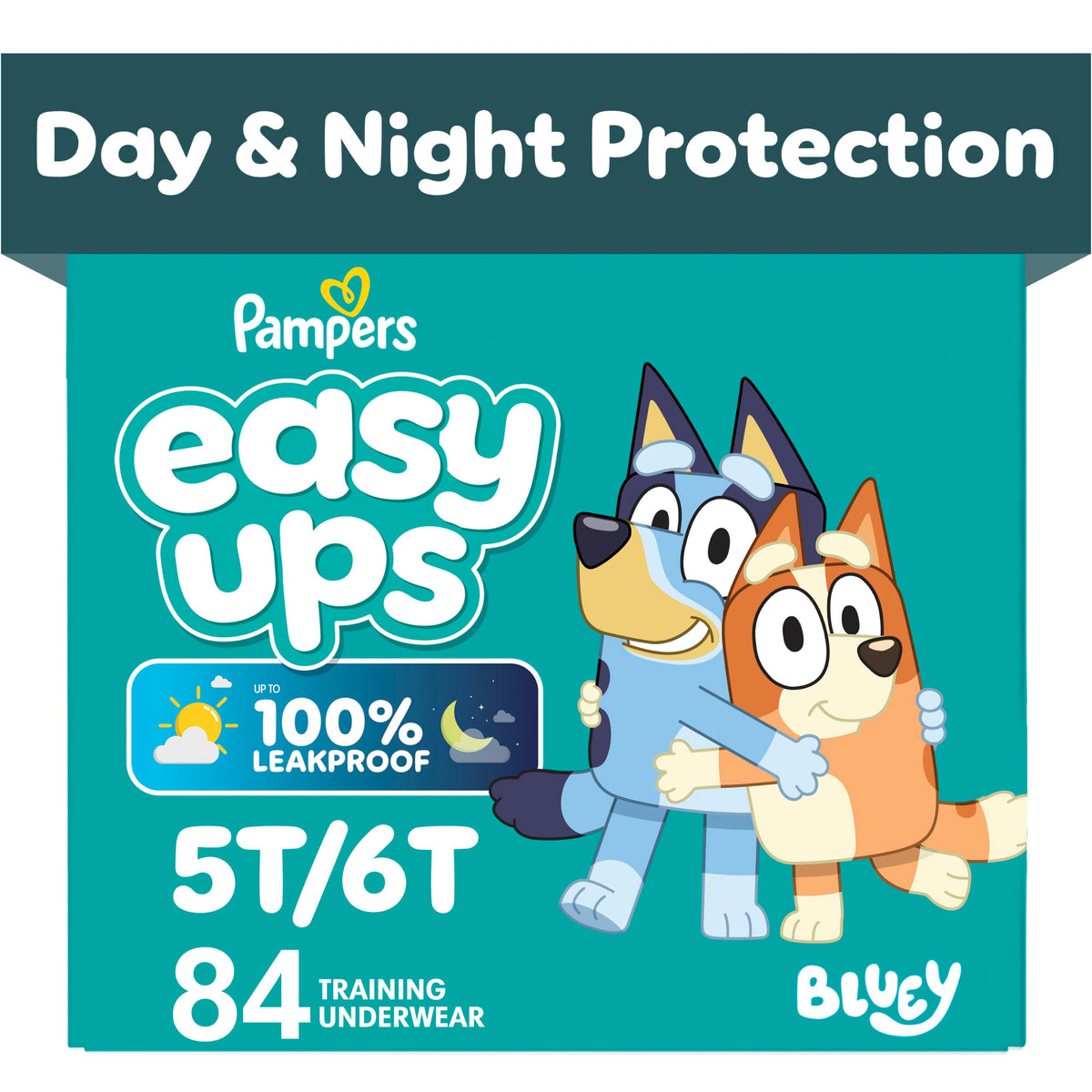 Easy Ups Girls & Boys Potty Training Pants, Size 7 (5T-6T), 84 Count, Bluey Absorbent Pull Up Training Underwear, Up to 100% Leakproof Day and Night, Hypoallergenic