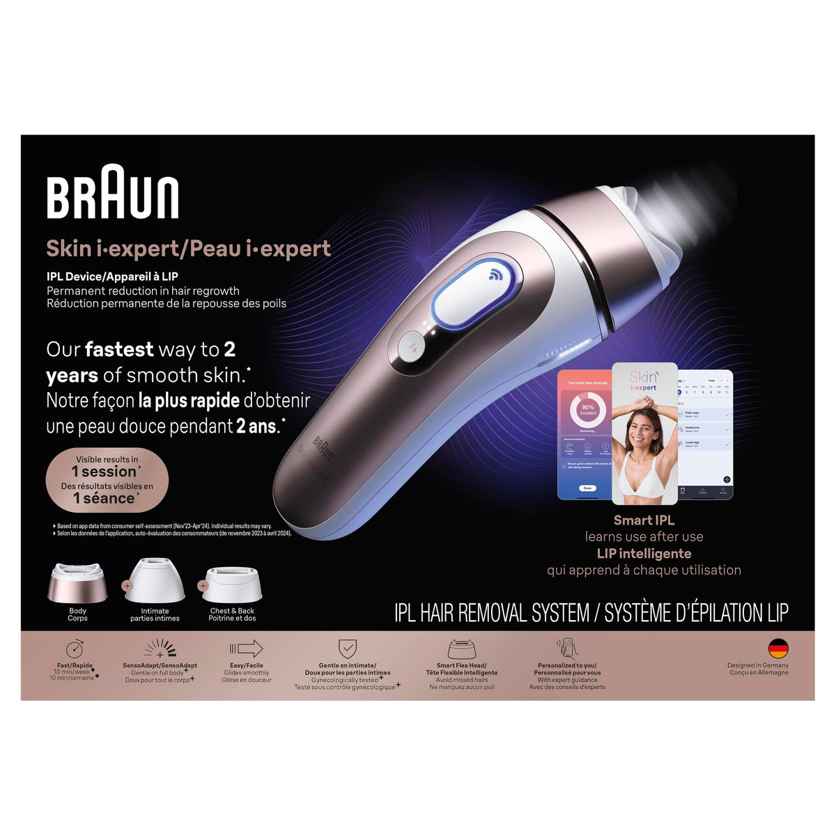 Braun Smart IPL, Skin i·Expert Pro 7, VOGUE's Best Hair Removal Device, IPL Hair Removal for Women and Men, Permanent Laser Hair Reduction At-Home, World's 1st Smart App, 3 Heads, IPL7243