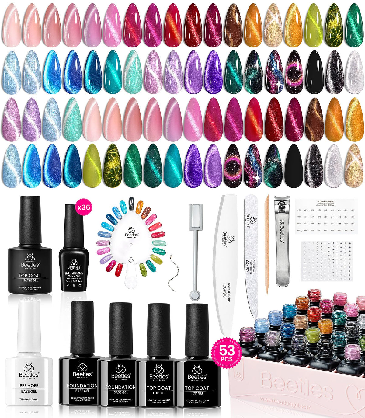 Beetles Cat Eye Gel Nail Polish Set, 36 Colors Magnetic Fall Gel Polish Kit