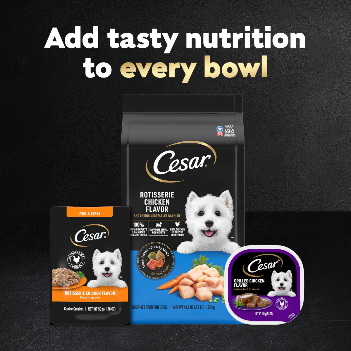 Cesar Mini-Pouch Wet Dog Food, Filet Variety Pack, 1.76 oz, 40 Count