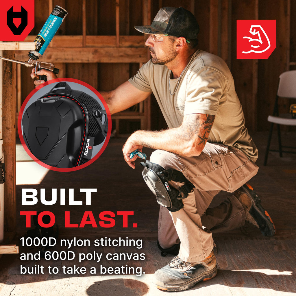 NoCry Professional Construction Knee Pads for Men and Women with Non-Slip Heavy Duty Cap and Ankle Support — Thick Foam and Gel Cushioning — Reinforced, Adjustable Straps and Military Grade Rivets