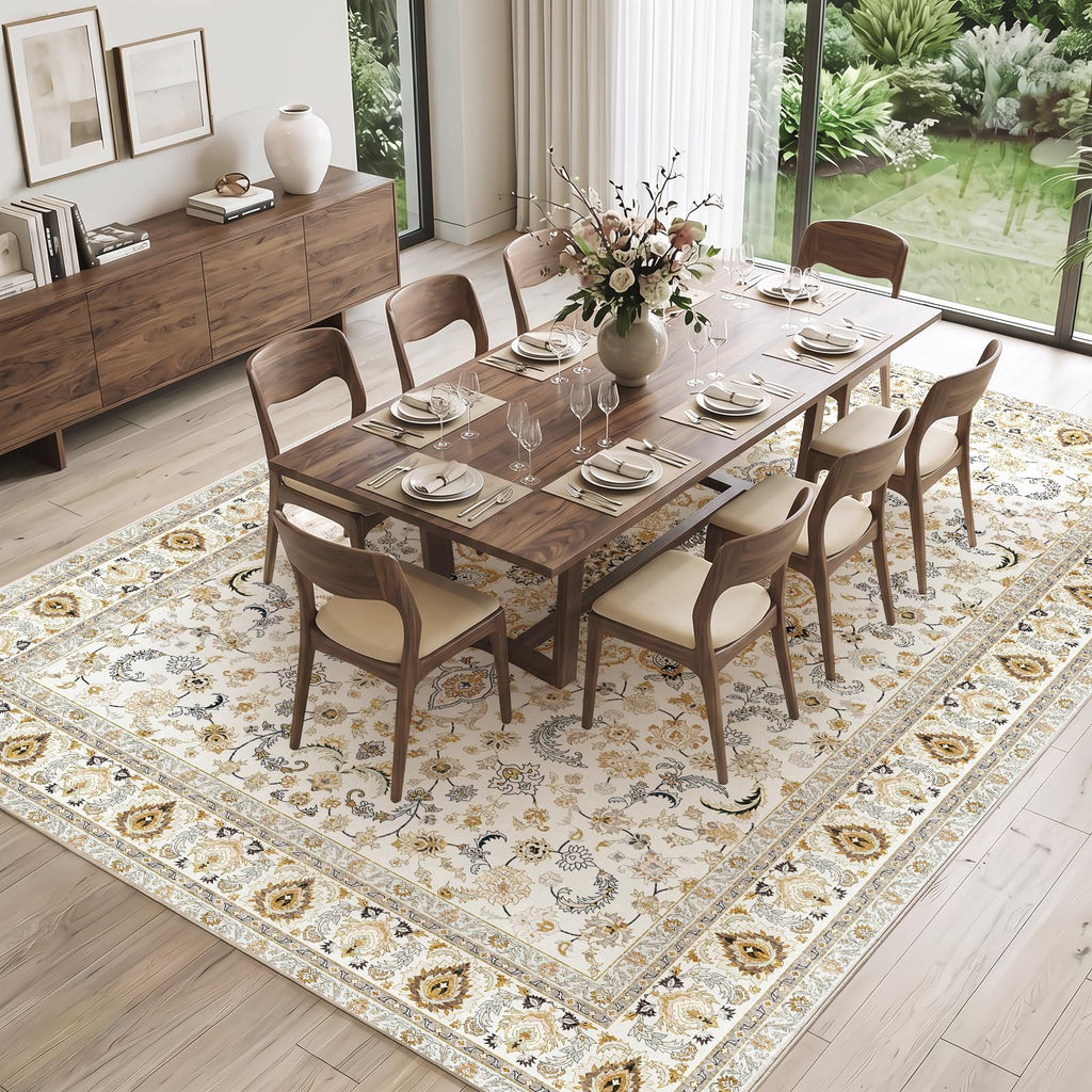Fixwal Washable 8x10 Area Rug for Living Room, Non-Slip, Beige