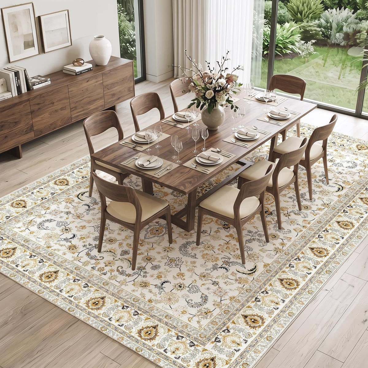 Fixwal Washable 8x10 Area Rug for Living Room, Non-Slip, Beige
