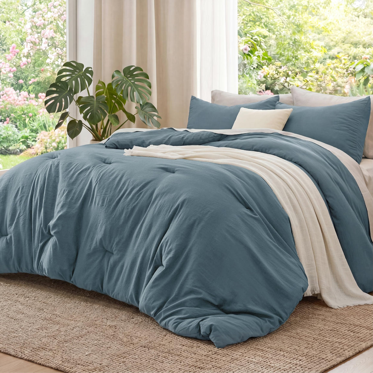 Bedsure Oversized King Comforter Prewashed Bedding 3Pcs Slate Blue 120"x98"