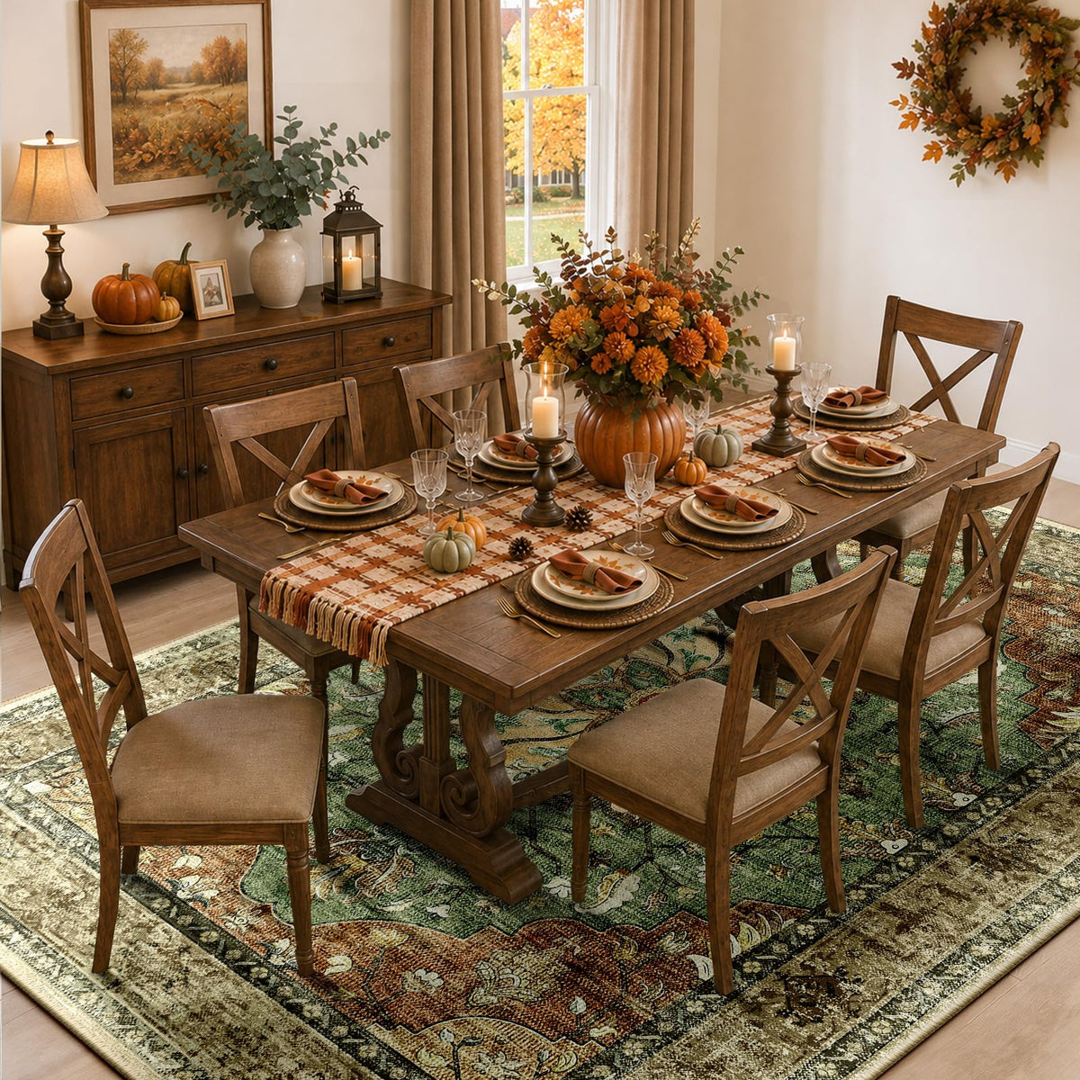 RELEANY Washable Area Rug, 5'x7', Brick/Brown/Green