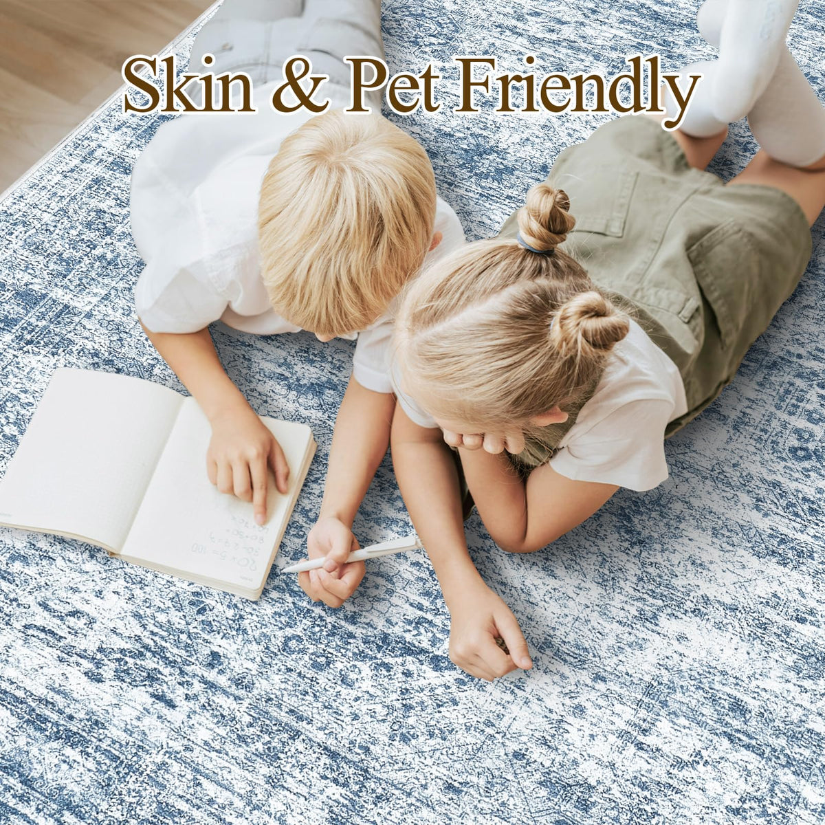 Soalmost Washable Area Rug 8x10 Large Soft Blue Rugs for Living Room