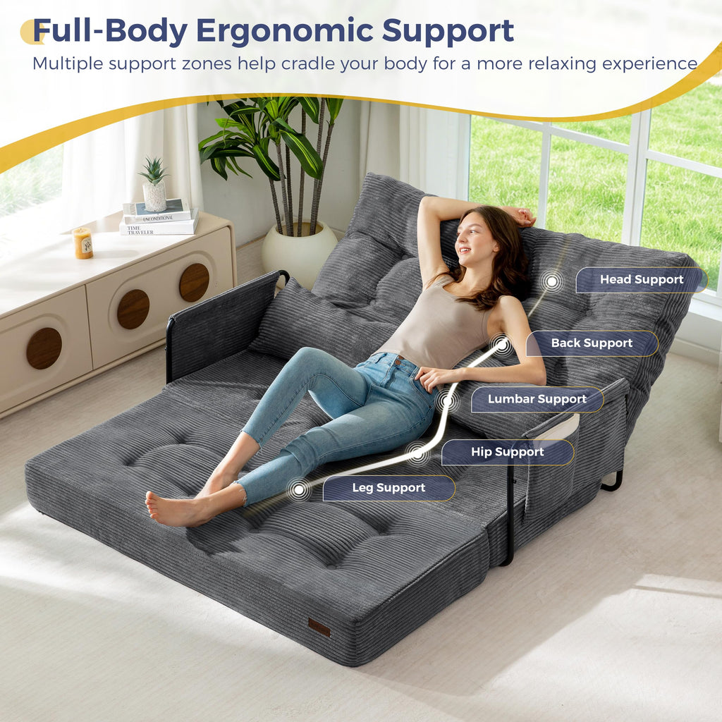 MAXYOYO Adjustable Folding Sofa Bed Couch with 2 Pillows, Dark Grey