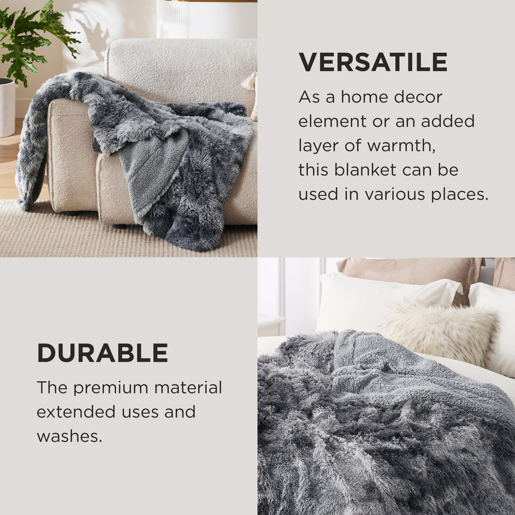 Bedsure Faux Fur Fluffy Fleece Sherpa Blanket Couch Throw Grey 50"x60"