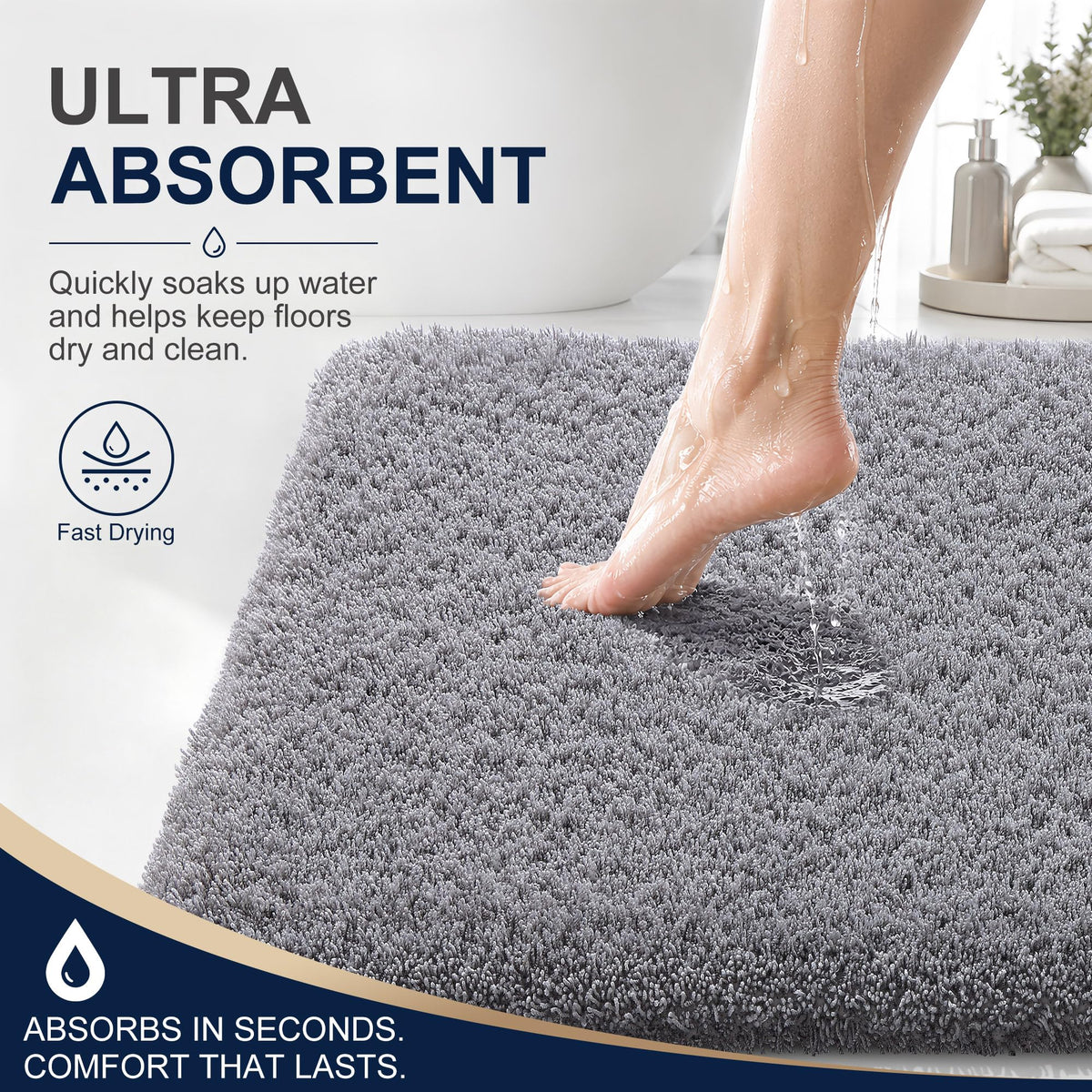 OLANLY Microfiber Bathroom Rugs 30x20, Soft Highly Absorbent Bath Mat, Grey