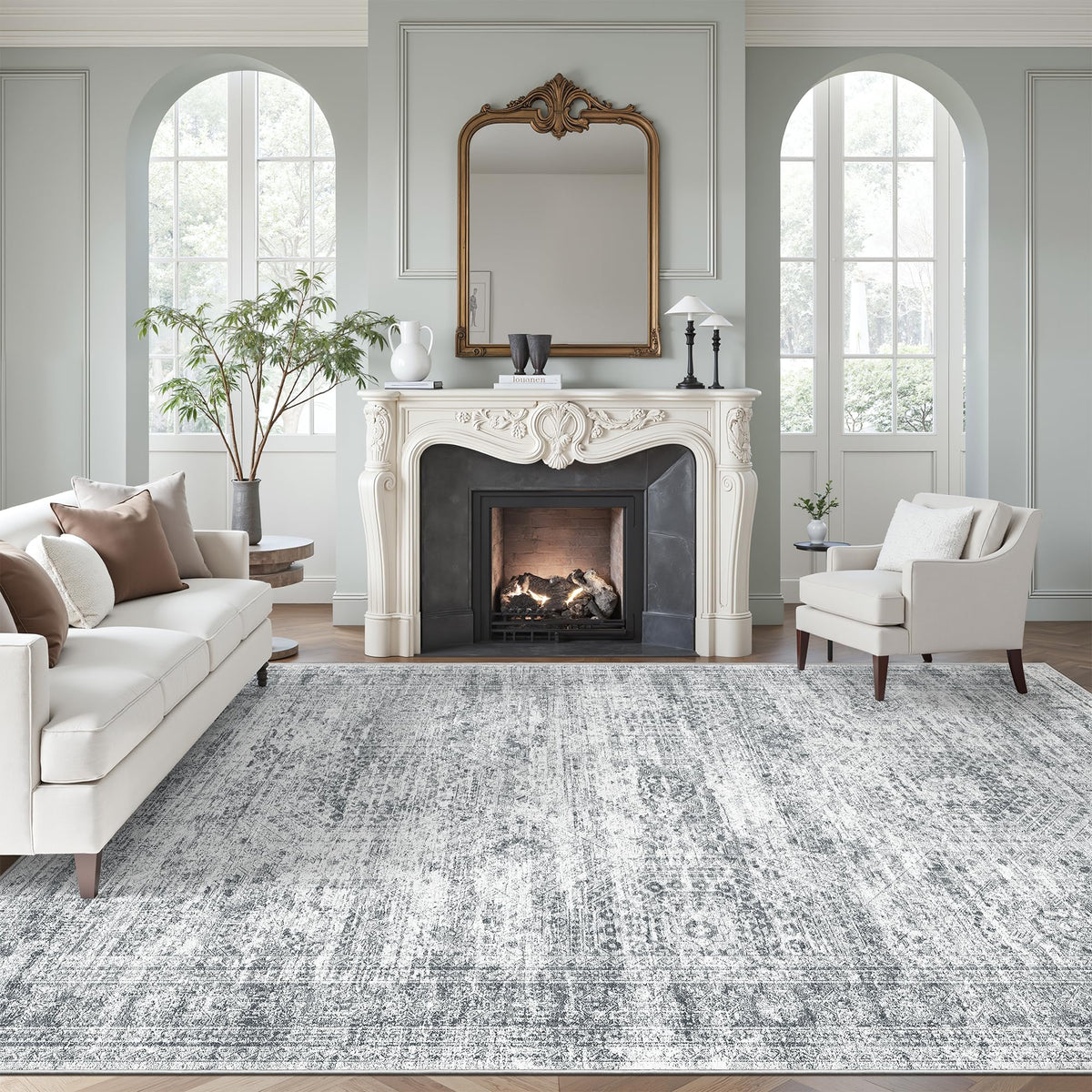 Soalmost Washable Area Rug 8x10 Large Soft Grey Rugs for Living Room