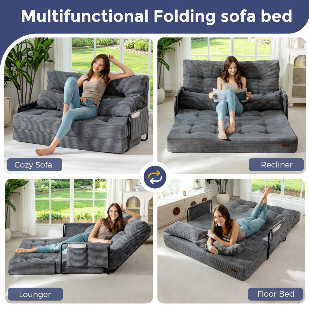 MAXYOYO Adjustable Folding Sofa Bed Couch with 2 Pillows, Dark Grey