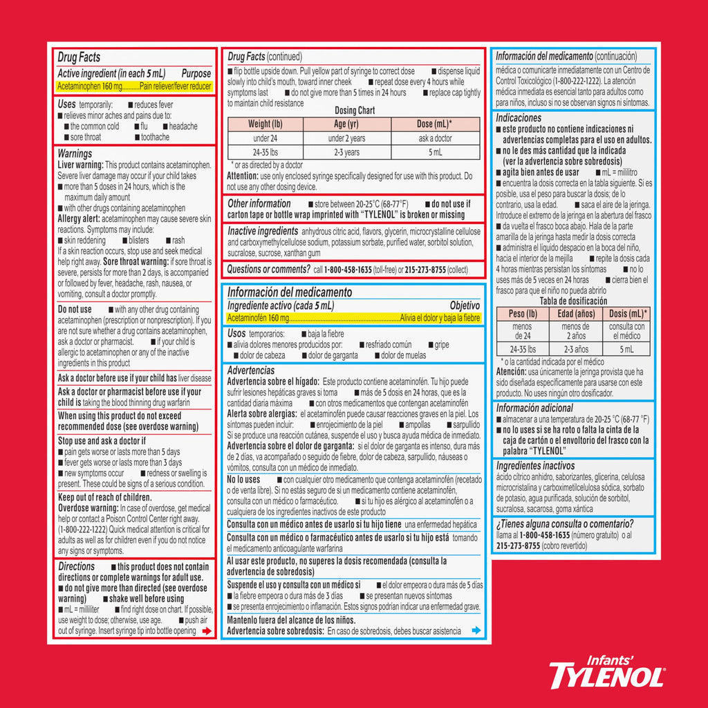 Infants' Tylenol Acetaminophen Oral Suspension, Dye-Free, Cherry, 2 fl. oz