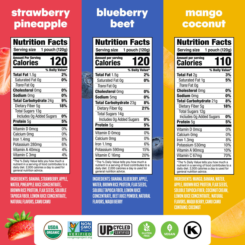 Noka Organic Superfood Smoothie Pouches, Healthy Snacks, Variety Pack 12pk