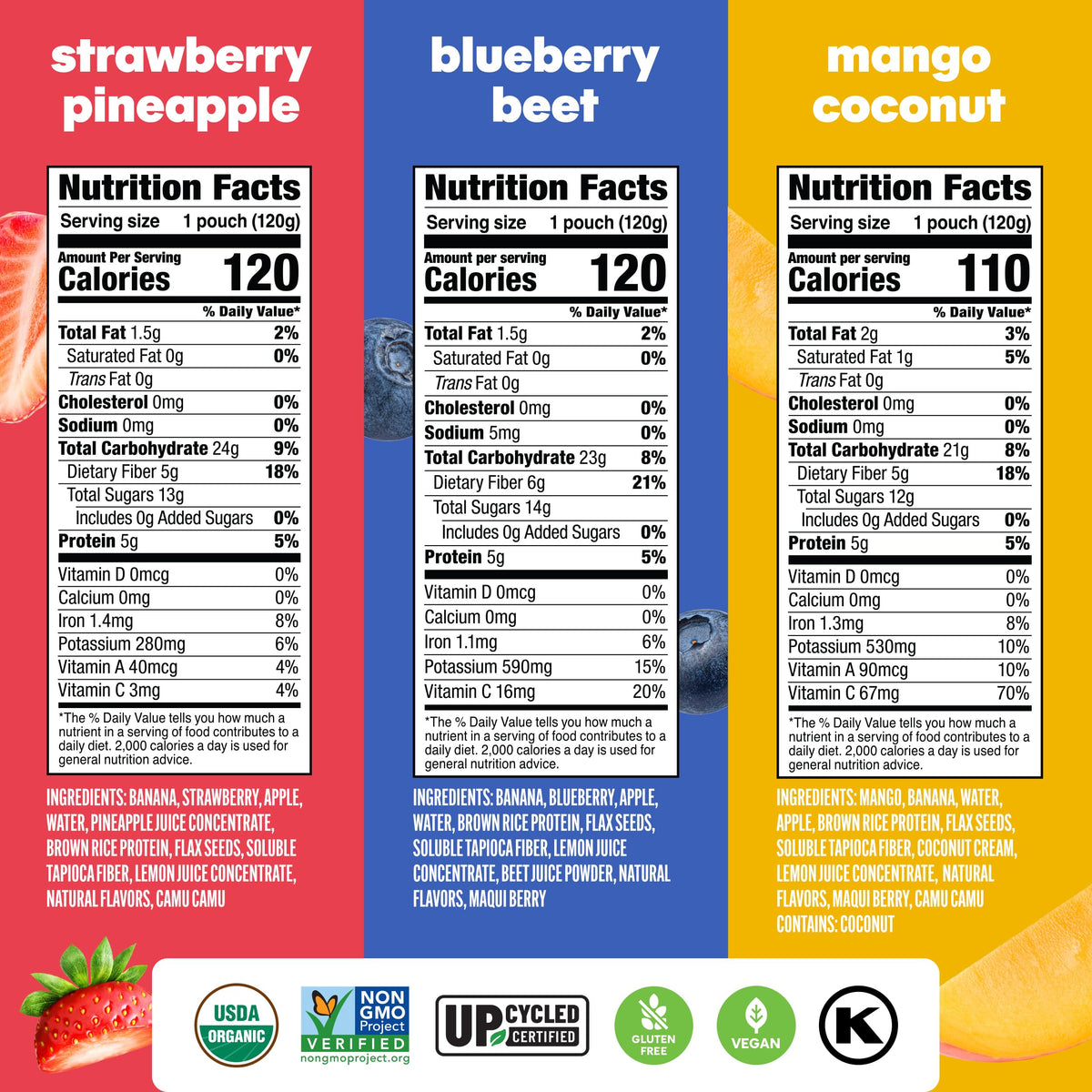 Noka Organic Superfood Smoothie Pouches, Healthy Snacks, Variety Pack 12pk