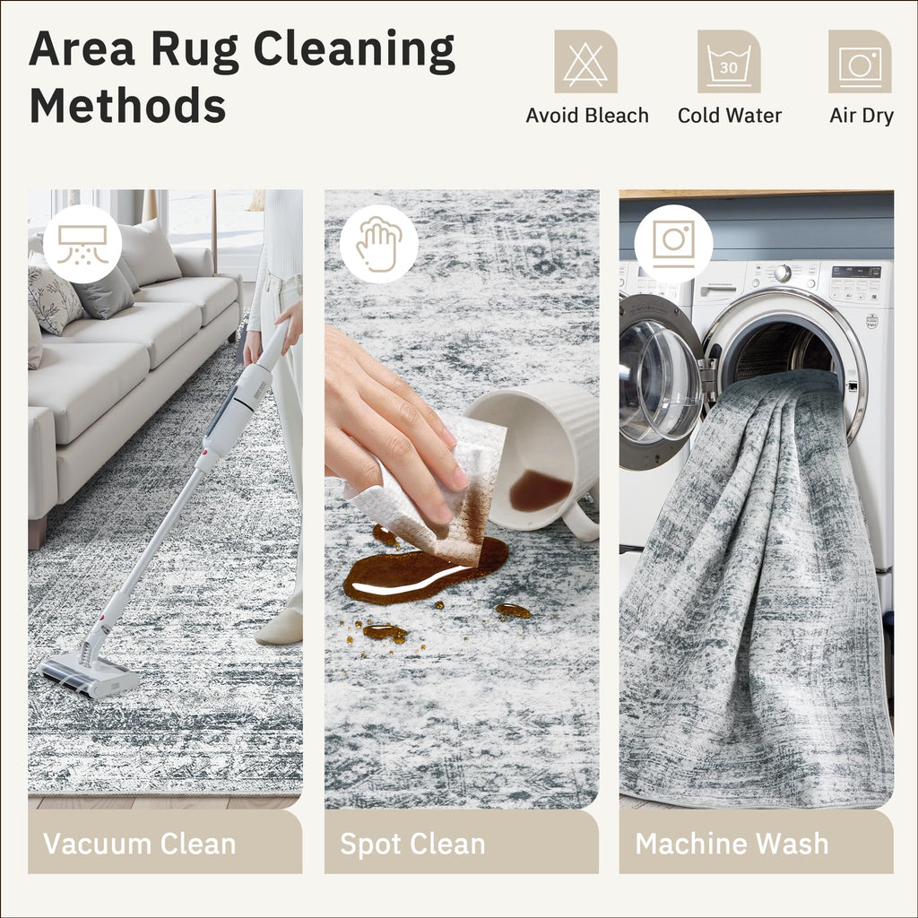 Soalmost Washable Area Rug 8x10 Large Soft Grey Rugs for Living Room