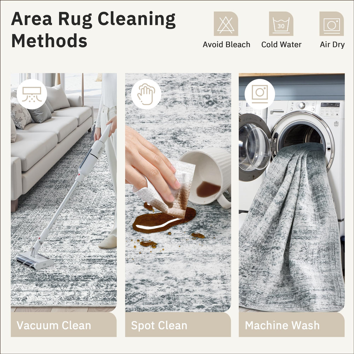 Soalmost Washable Area Rug 8x10 Large Soft Grey Rugs for Living Room