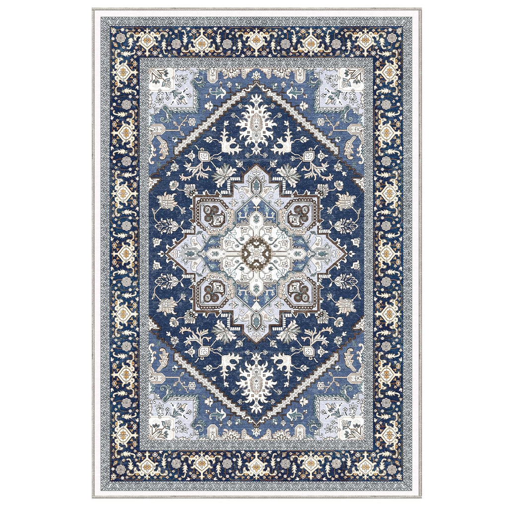 OPPODREAM Soft Area Rugs 5x7, Persian-Inspired Washable Rug, Blue & Gold