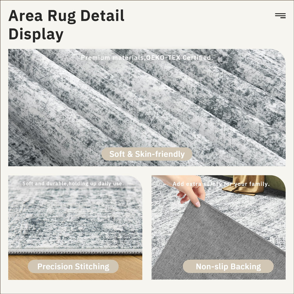 Soalmost Washable Area Rug 8x10 Large Soft Grey Rugs for Living Room