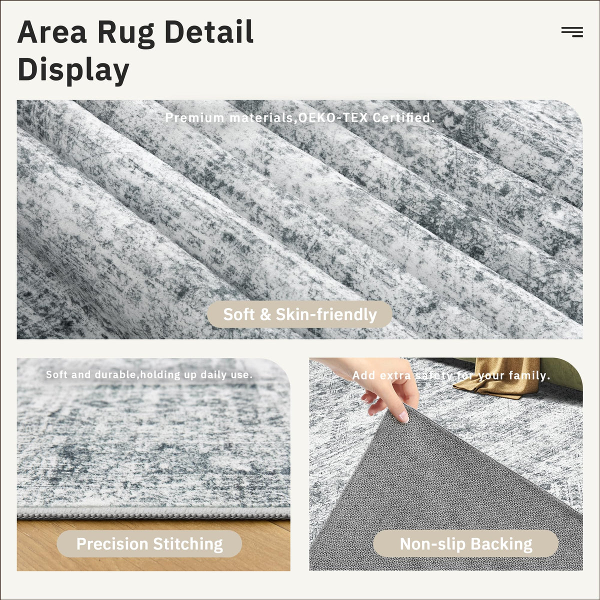 Soalmost Washable Area Rug 8x10 Large Soft Grey Rugs for Living Room