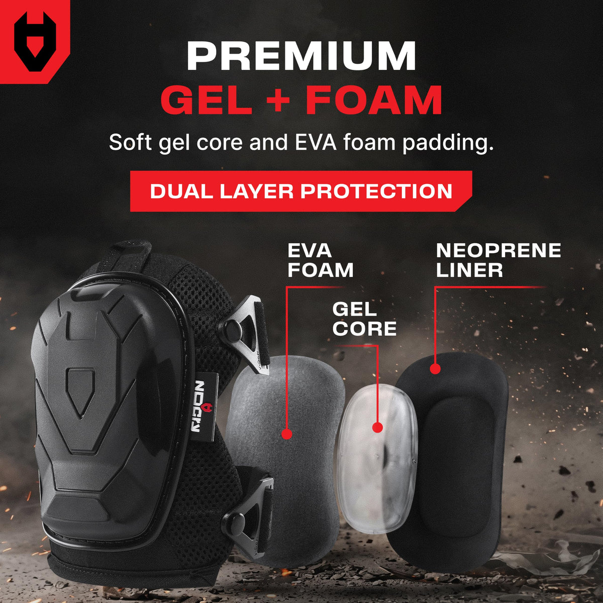 NoCry Professional Construction Knee Pads for Men and Women with Non-Slip Heavy Duty Cap and Ankle Support — Thick Foam and Gel Cushioning — Reinforced, Adjustable Straps and Military Grade Rivets