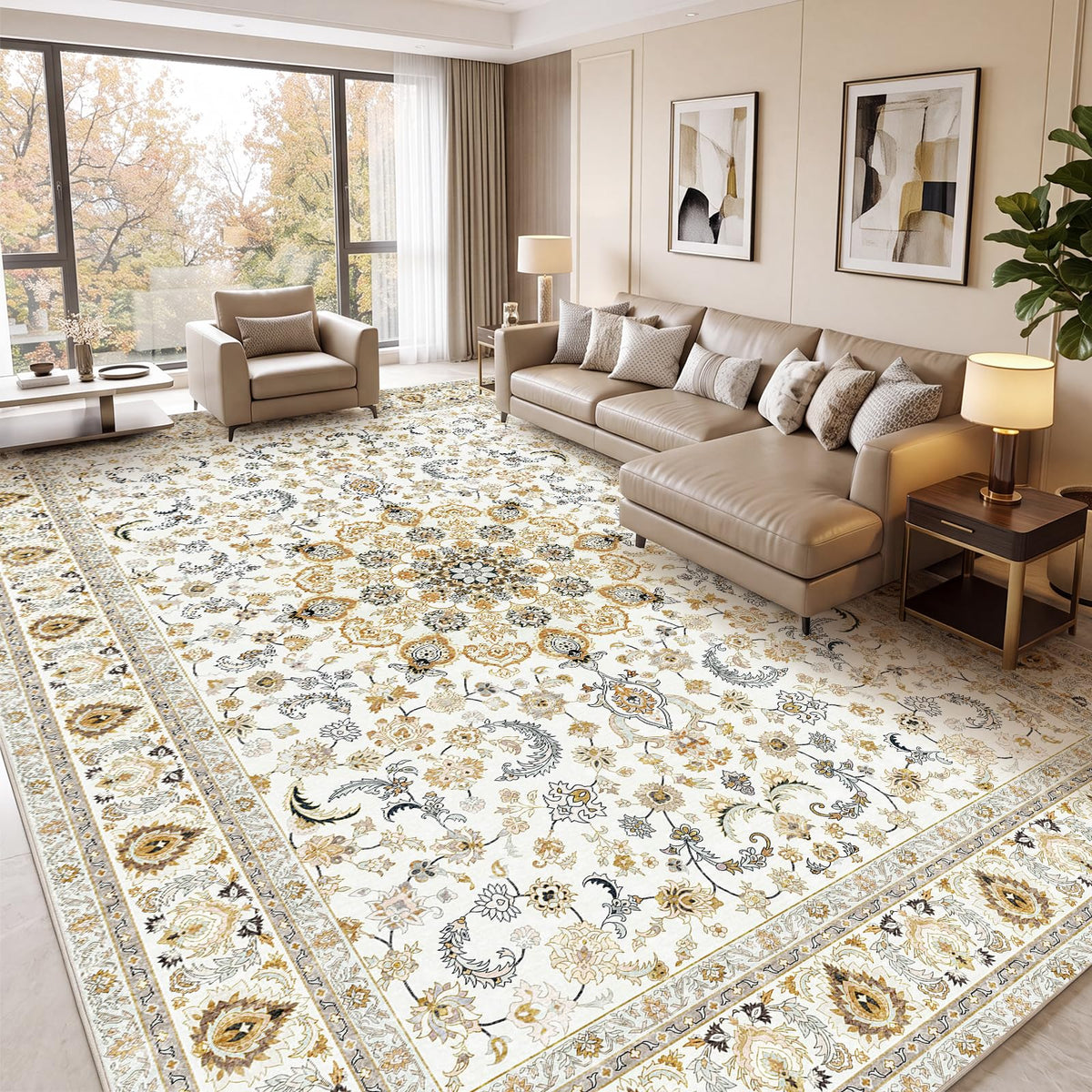 Fixwal Washable 8x10 Area Rug for Living Room, Non-Slip, Beige