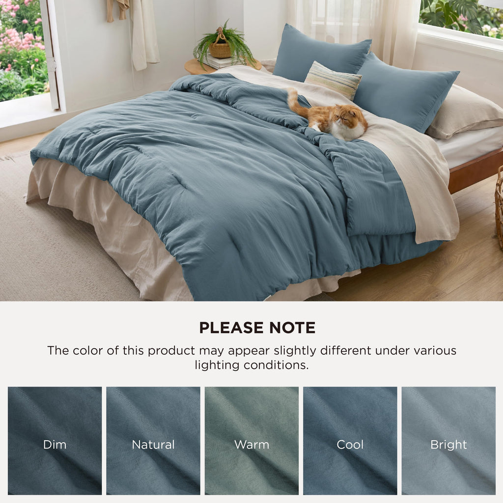 Bedsure Oversized King Comforter Prewashed Bedding 3Pcs Slate Blue 120"x98"