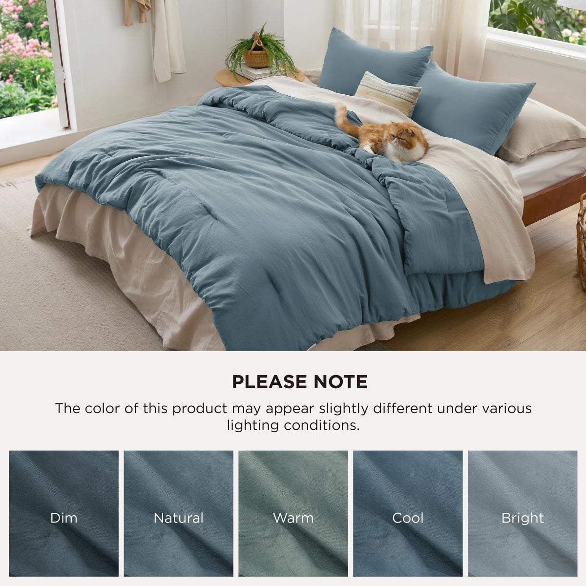 Bedsure Oversized King Comforter Prewashed Bedding 3Pcs Slate Blue 120"x98"